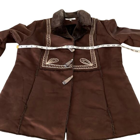 Appraisal Brown Faux Suede Faux Fur Jacket Fall Winter Coat Embroidered Cozy - Picture 6 of 11